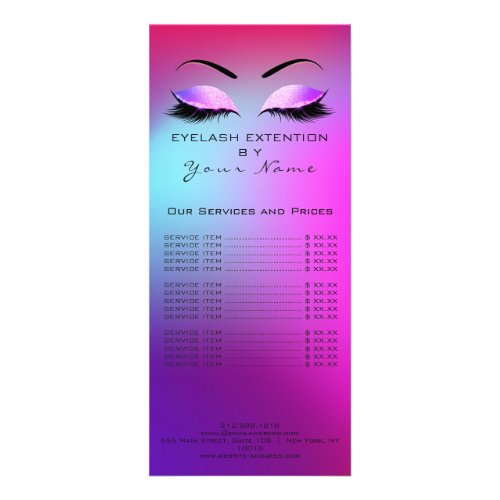 Branding Price List Lashes Extension  Miami Pink Rack Card