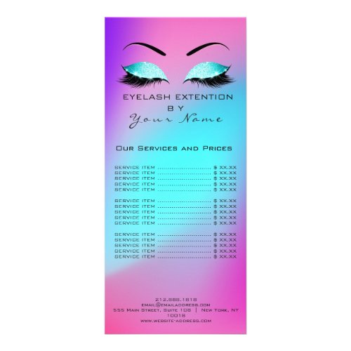 Branding Price List Lashes Extension Ombre Pink Rack Card