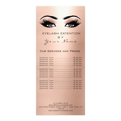 Branding Price List Lashes Extension Peach Rose Rack Card