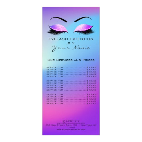 Branding Price List Lashes Extension Pink Blue Rack Card