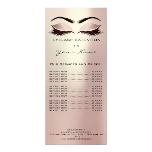 Branding Price List Lashes Extension Pink Blush Rack Card