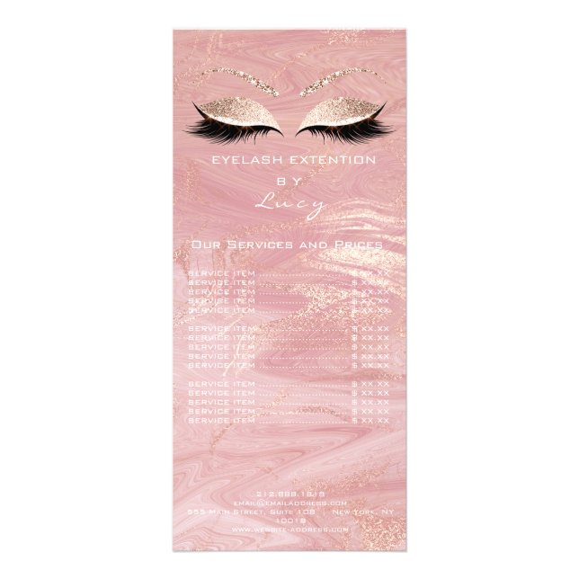 Branding Price List Lashes Extension Pink Marble Rack Card (Front)
