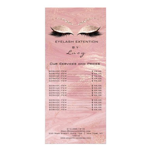 Branding Price List Lashes Extension Pink Marble Rack Card