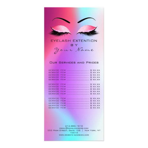 Branding Price List Lashes Extension Pink Miami Rack Card