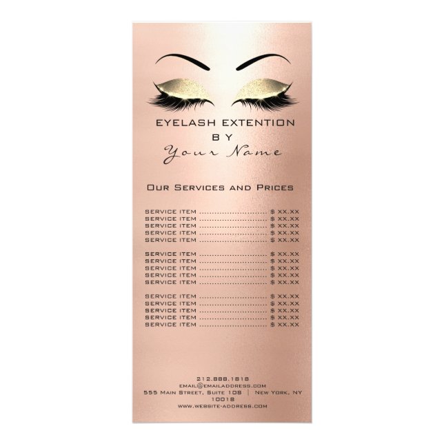 Branding Price List Lashes Extension Pink Rose Rack Card (Front)
