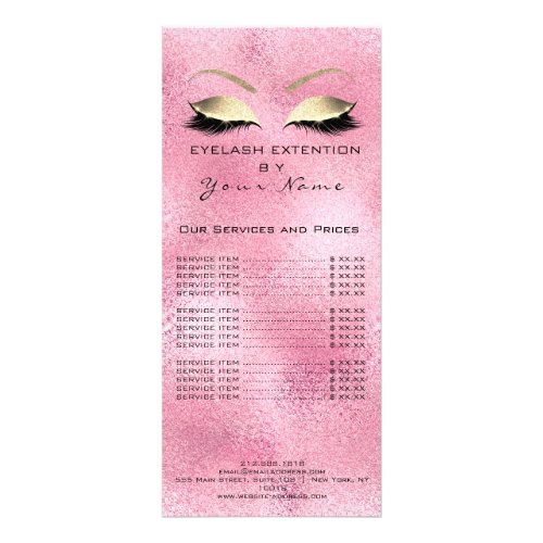 Branding Price List Lashes Extension Pink Rose Rack Card
