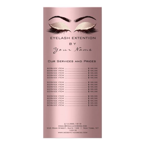 Branding Price List Lashes Extension Rose Blush Rack Card