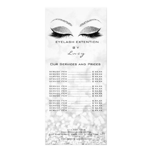 Branding Price List Lashes Extension Silver Gray Rack Card