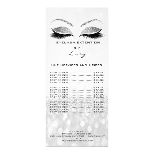 Branding Price List Lashes Extension Silver Gray Rack Card