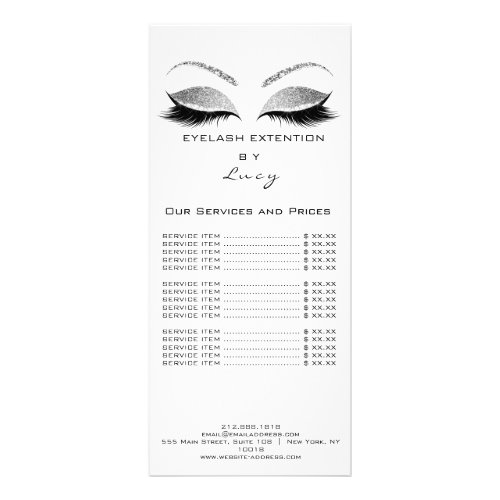 Branding Price List Lashes Extension Silver White Rack Card