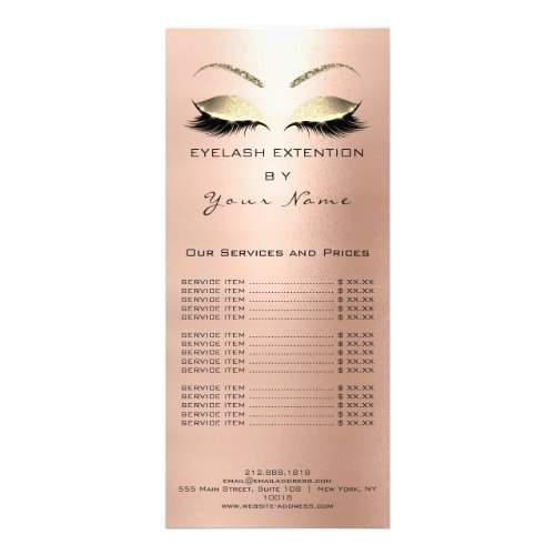 Branding Price List Lashes Extension Skinny Rose Rack Card