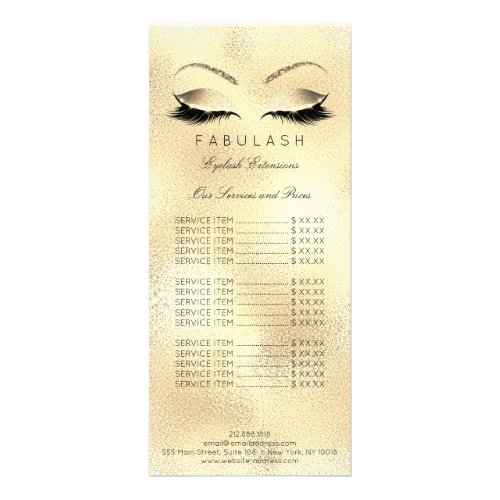 Branding Price List Lashes Extention Gold Makeup Rack Card