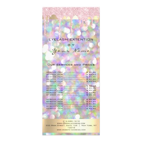 Branding Price List Lashes Pink Drips Holograph Rack Card