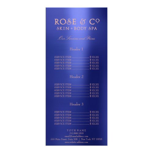 Branding Price List Pink Rose Gold Sapphire Blue 4 Rack Card