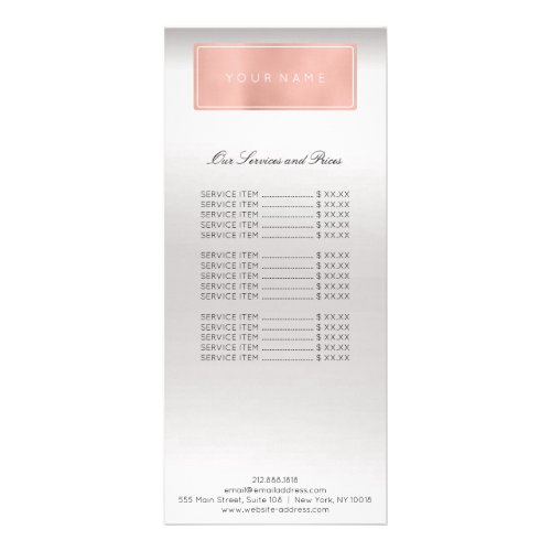 Branding Price List Pink Rose Gold Silver Ombre Rack Card