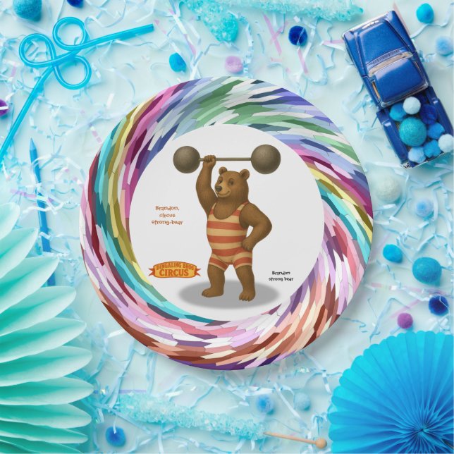 Brandon, circus strong bear paper plates (Party)