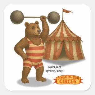 Brandon, circus strong-bear square sticker
