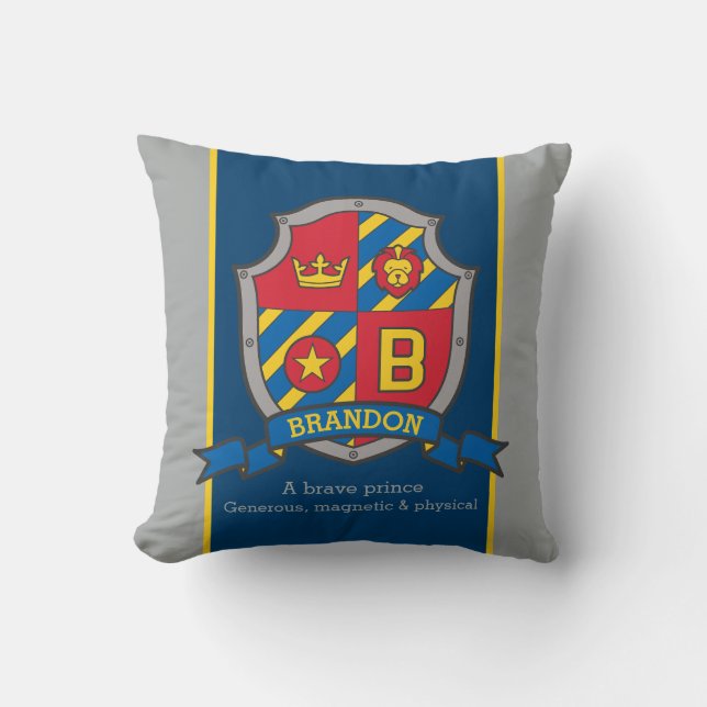 Brandon name meaning shield red blue pillow (Front)