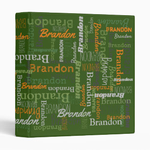 Brandon personalized name green orange text 3 ring binder