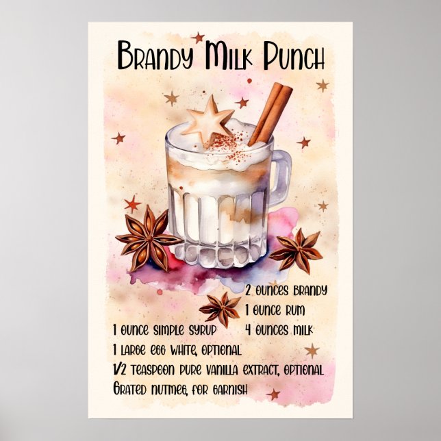 Brandy Milk punch recipe Christmas bar party Poster (Front)