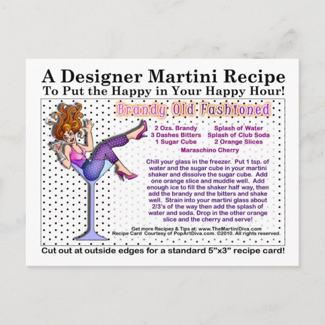 Brandy Old Fashioned Martini Recipe Postcard (Front)