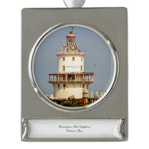 Brandywine Shoal Lighthouse Silver Plated Banner Ornament