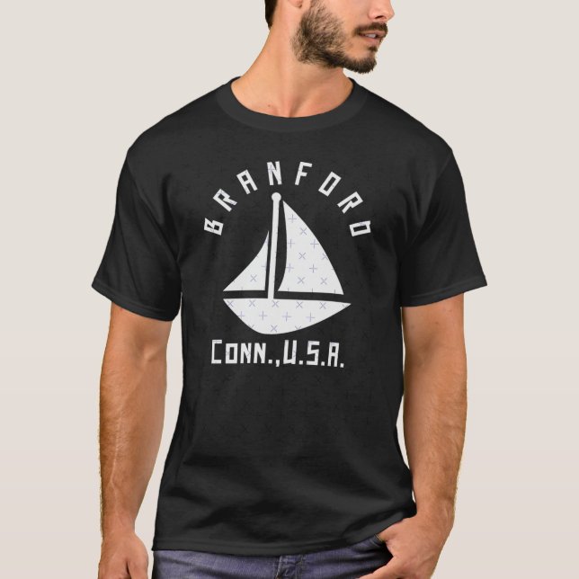Branford Connecticut Sailing Boating White Text Ab T-Shirt (Front)