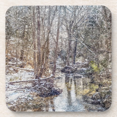Branson Fall Creek Winter Snow Painterly Beverage Coaster