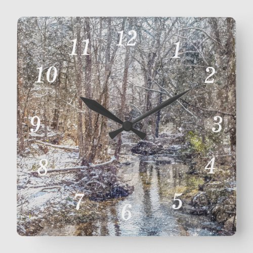 Branson Fall Creek Winter Snow Painterly Clock