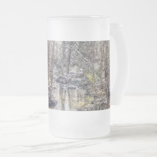 Branson Fall Creek Winter Snow Painterly Frosted G Glass Beer Mug (Front Right)