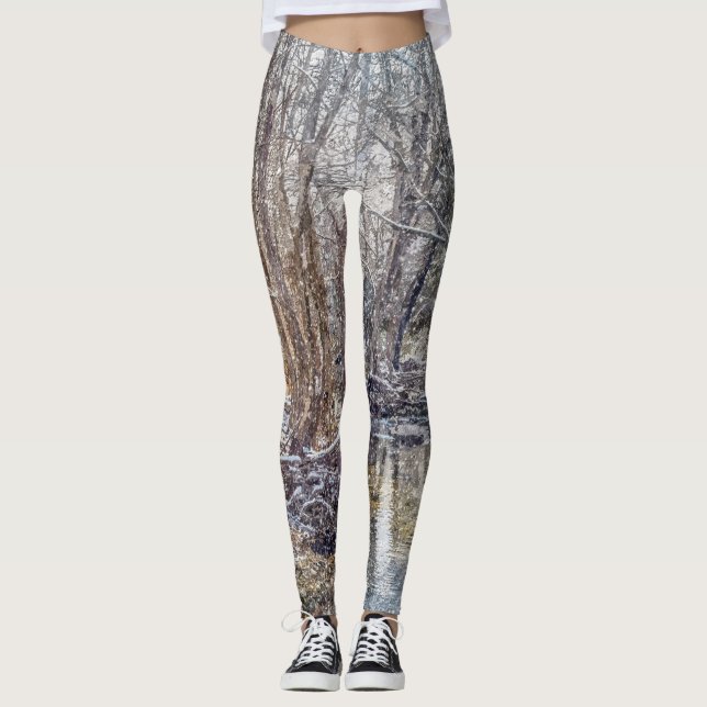 Branson Fall Creek Winter Snow Painterly Leggings (Front)