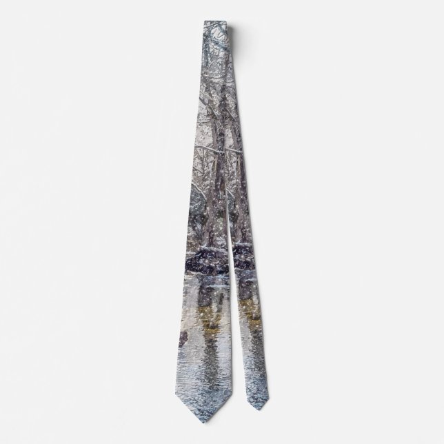 Branson Fall Creek Winter Snow Painterly Neck Tie (Front)