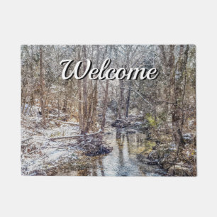 Branson Fall Creek Winter Snow Painterly Welcome Doormat