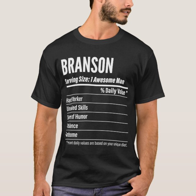 Branson  Nutritional Facts Serving Size Calories T-Shirt (Front)