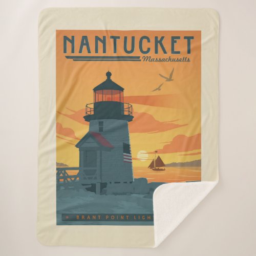 Brant Point Lighthouse  Nantucket MA Sherpa Blanket