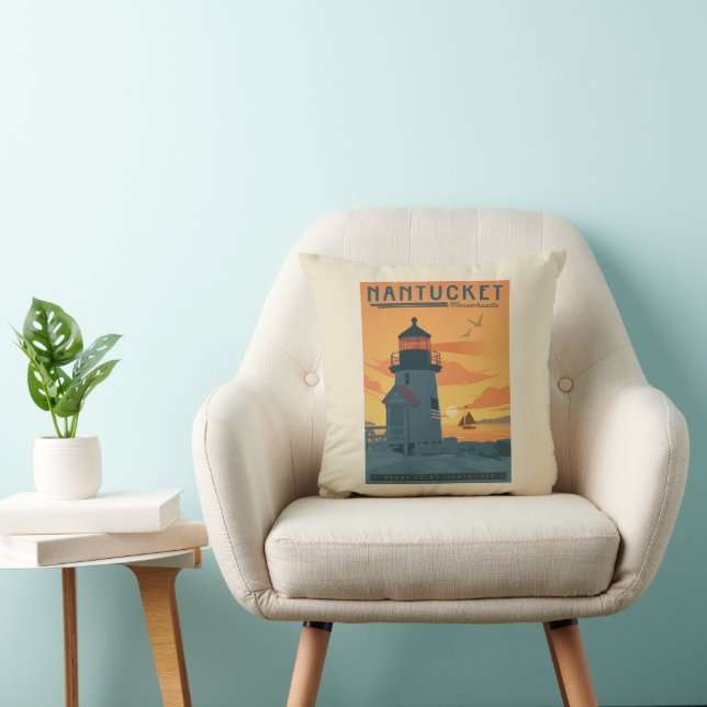 Brant Point Lighthouse | Nantucket MA Throw Pillow (Chair)