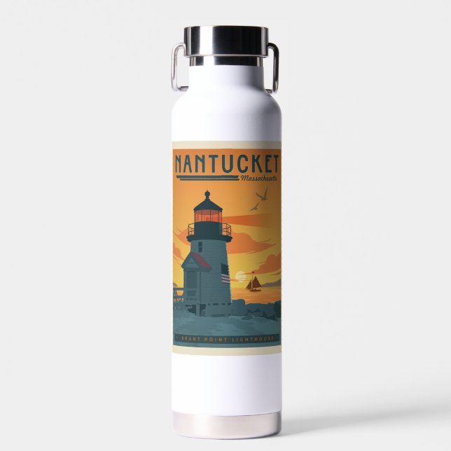 Brant Point Lighthouse | Nantucket MA Water Bottle (Front)