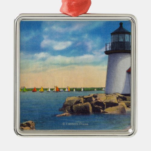 Brant Point Lighthouse Scene Metal Ornament