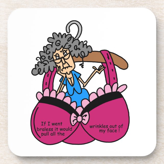 Bras and Wrinkles Humor Beverage Coaster (Front)