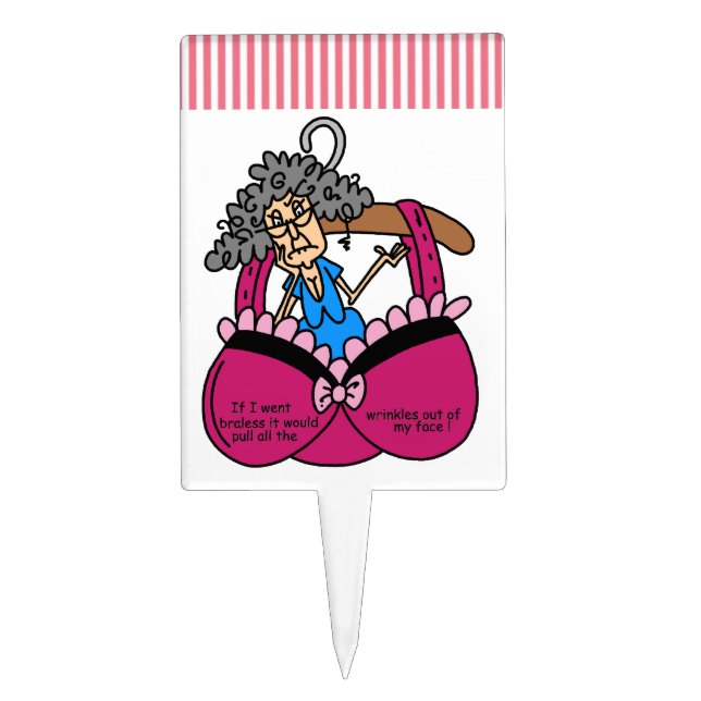 Bras and Wrinkles Humor Cake Topper (Front)