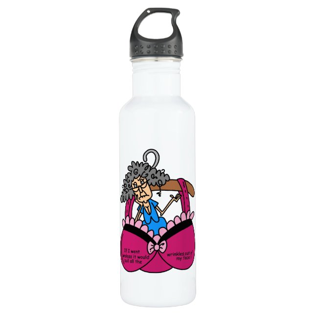Bras and Wrinkles Humor Stainless Steel Water Bottle (Front)