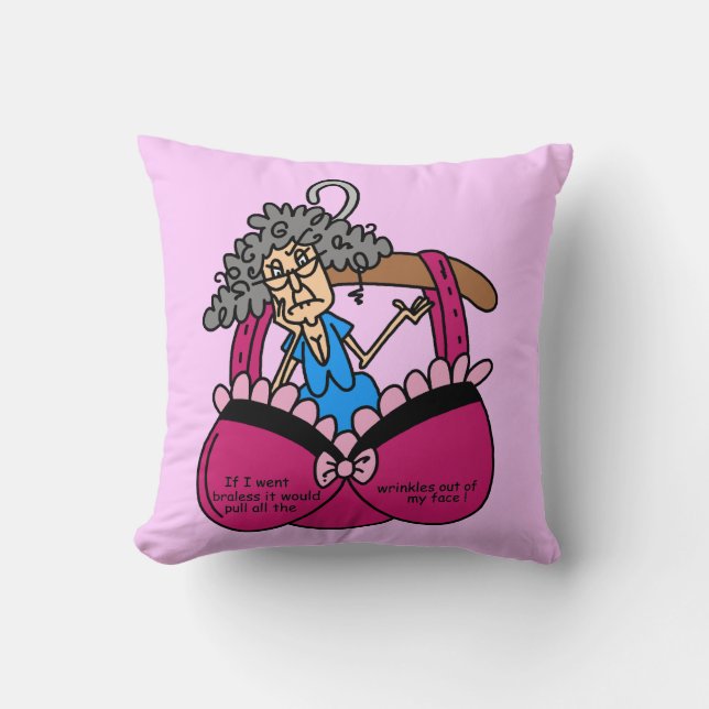 Bras and Wrinkles Humor Throw Pillow (Front)