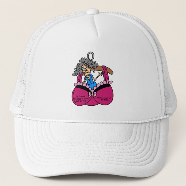 Bras and Wrinkles Humor Trucker Hat (Front)