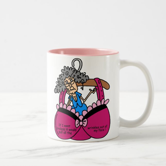 Bras and Wrinkles Humor Two-Tone Coffee Mug (Right)