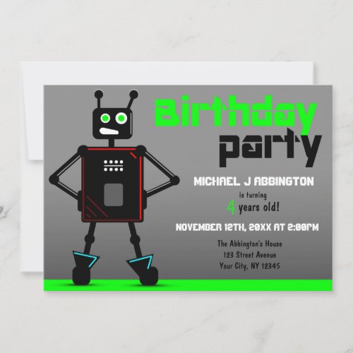 Brash Robot Boys Birthday Party Invitations