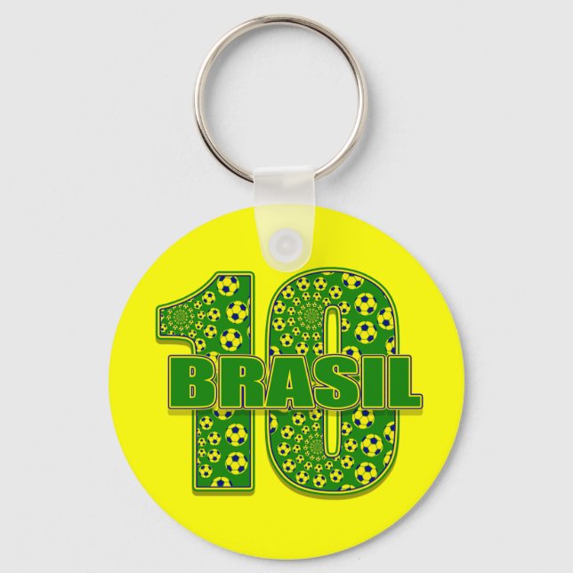 Brasil 10 - Brazil number 10 soccer futbol gifts Keychain (Front)