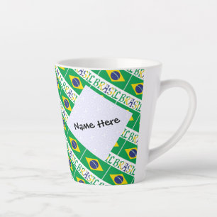 Brasil and Brazilian Flag Tiled Personalized Latte Mug