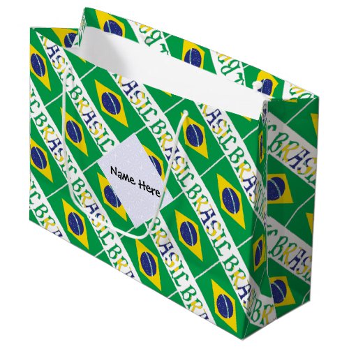 Brasil and Brazilian Flag Tiled with Your Name Large Gift Bag