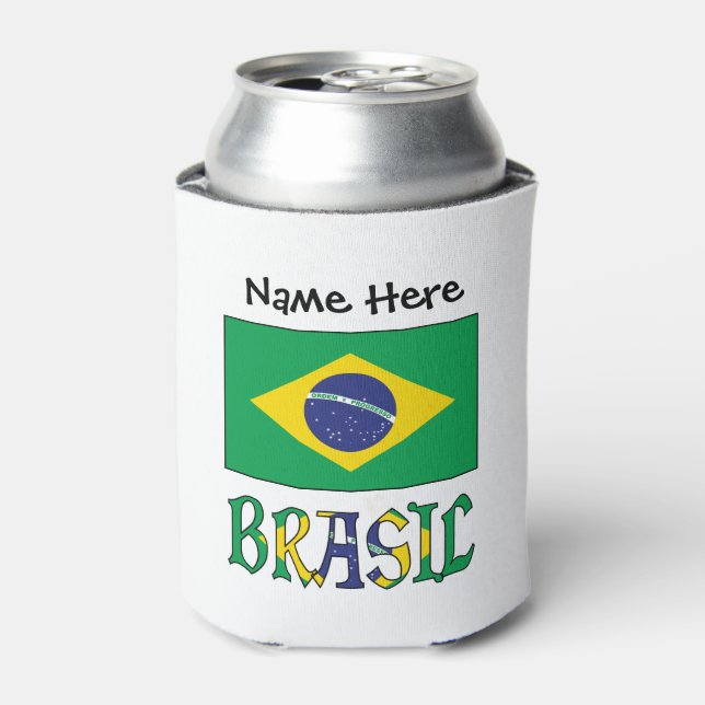 Brasil Bandera Brasil Personalized Name Can Cooler (Can Front)