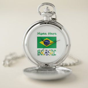 Brasil Bandera Brasil Personalized Name Pocket Watch